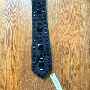 Gerard Darel black silk tie with large costume black gems. NWT